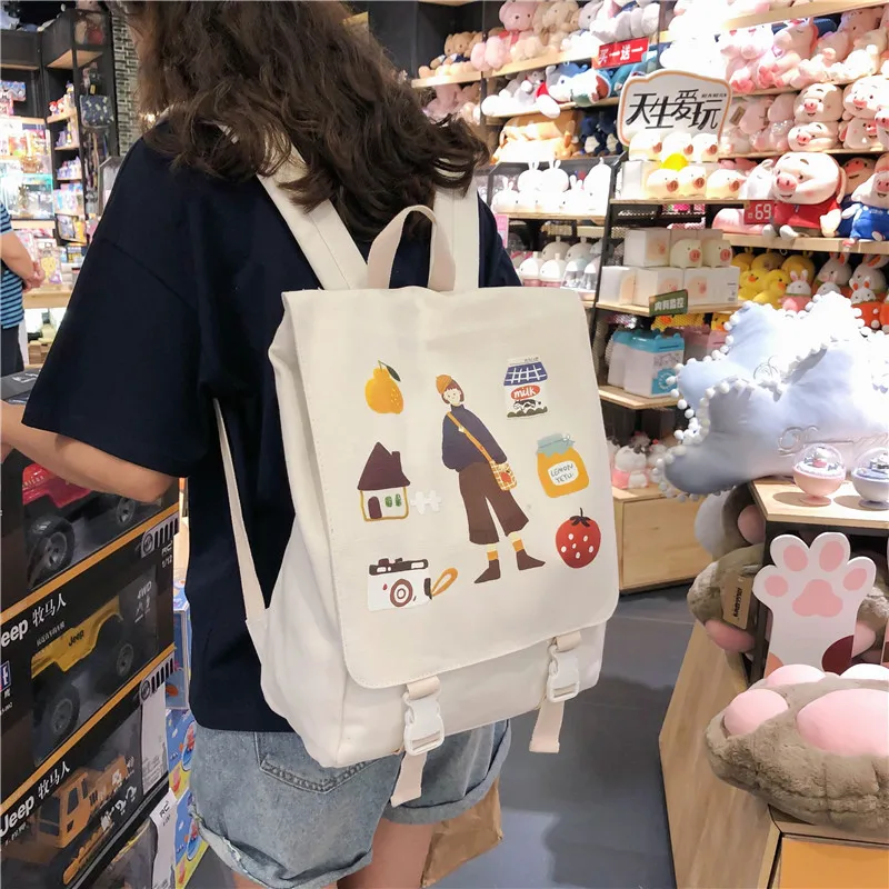 Школьница для старшей школы Harajuku ulzzang Студенты колледжа ins Ветер Рюкзак Холщовый