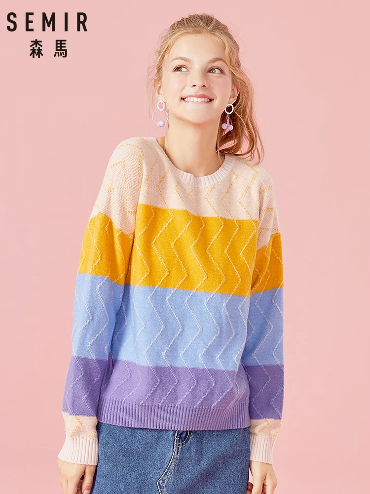 Женский трикотажный пуловер SEMIR плотный джемпер с длинным рукавом и высоким