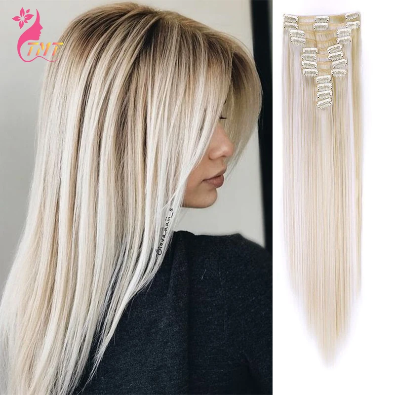 

TMT 24 Inch Long Straight High Temperature Synthetic 22 Clips In Soft Natural Blonde False Styling Hair Pins Hair Extensions