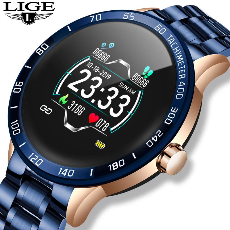 

LIGE 2021 New Steel Smart Watch Men Smart Watch Sport For iPhone Heart Rate Blood Pressure Fitness tracker Creative Smartwatch