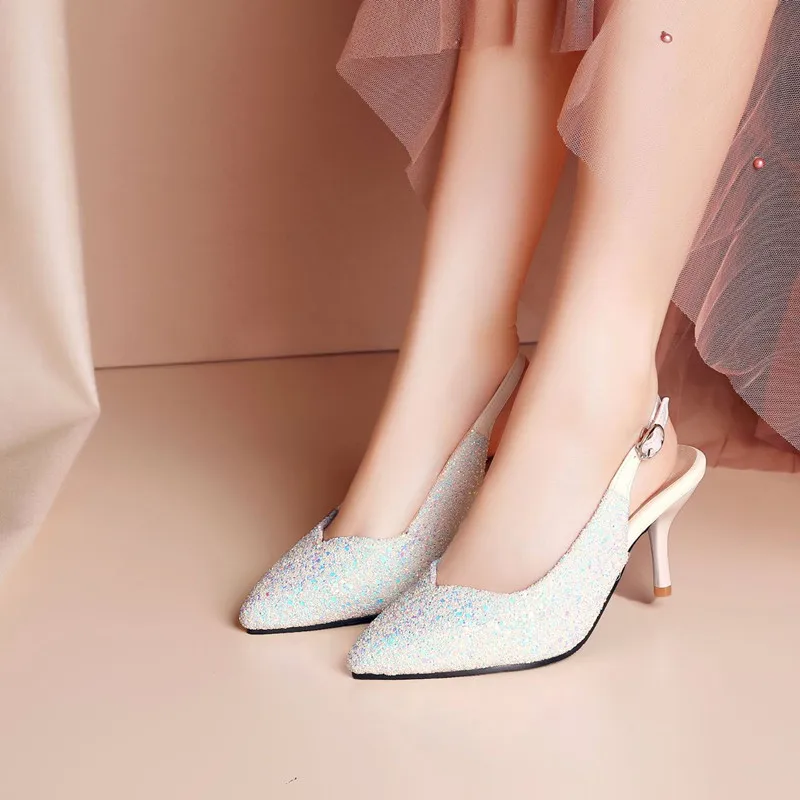 Босоножки женские на высоком каблуке модные туфли-лодочки с пряжкой сзади