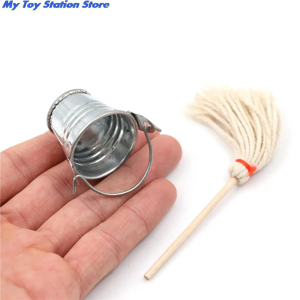 New Scale 1:12 Dollhouse Miniature Kitchen Garden Mop Bucket Classic Pretend Play Furniture Cute Toys Creative Gifts Presents | Игрушки и