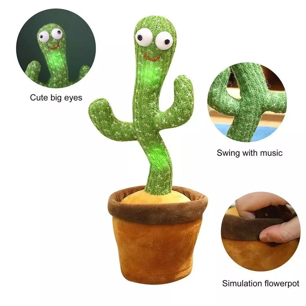 Cactus de peluche para ni&ntilde;os, juguete de peluche con altavoz que habla, voz repetida, para baile de Navidad, 120-5