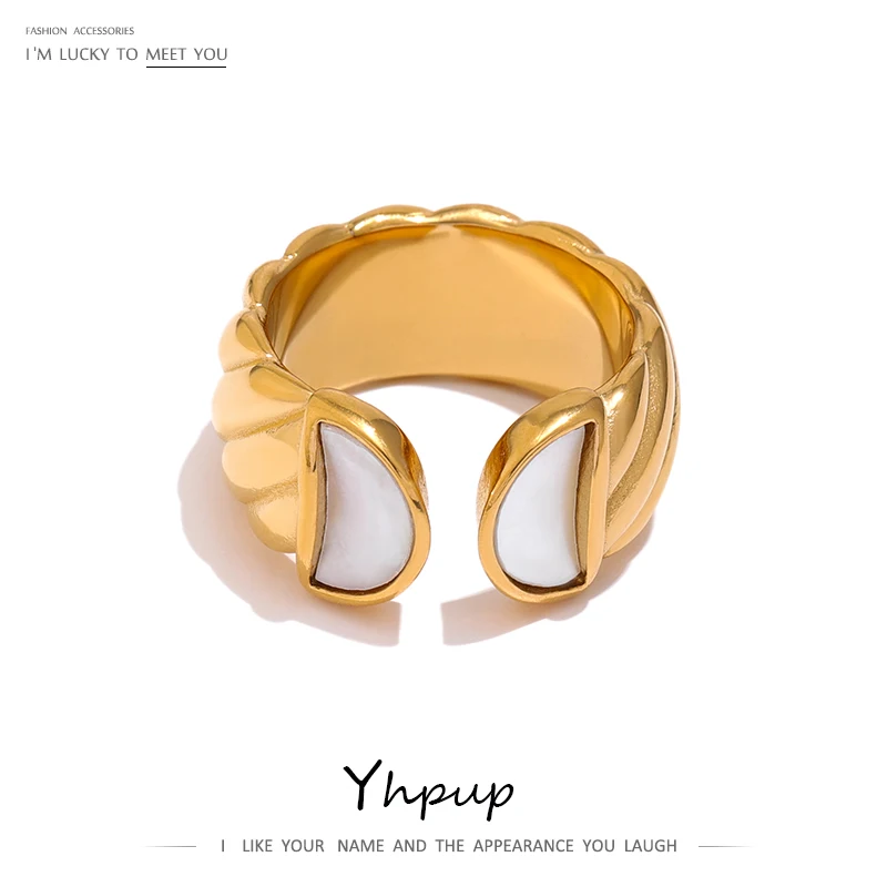 

Yhpup Stainless Steel Shell Opening Ring Statement Golden Metal Geometric Finger Ring bague acier inoxydable Party Gift New