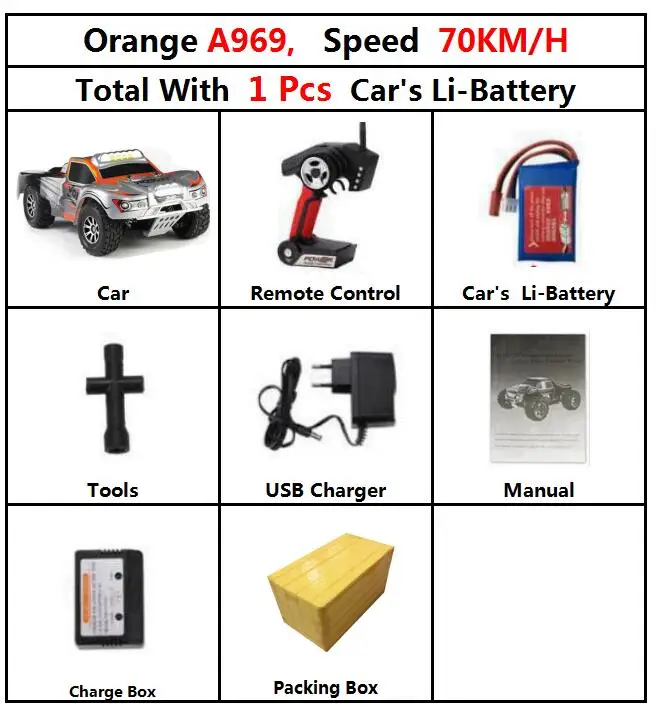 orange 70kmH a969 1b BestPrice Wltoys A969 Радиоуправляемый гоночный автомобиль 50 км/ч 70 км/ч RC Drift короткий курс грузовика дистанционного Управление 4-х колесный амортизатор для грузовиков - Цвет: orange 70kmH a969 1b