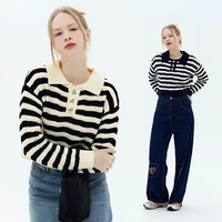lapel striped soft loose knitted sweater 2021 autumn winter elegant knitted basic pullovers harajuku vintage thickening sweater