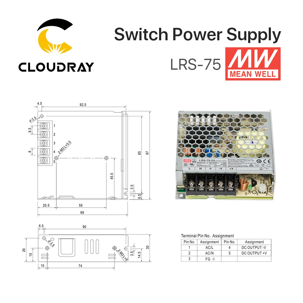 Meanwell LRS-75 переключение Питание 12V 6A / 24V 3.2A 75 Вт оригинальный МВт тайваньского