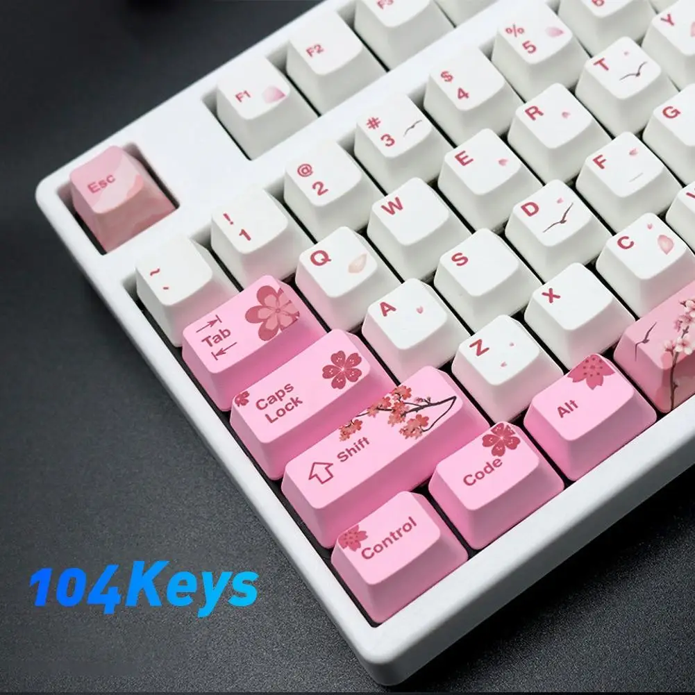 104 клавиши ПБТ розовый узор с Сакурой Keycaps Сменный Набор клавиатуры аксессуар