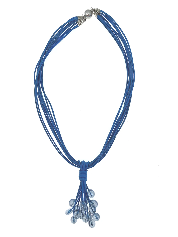 

Irregular Nugget Oval Blue Quartz Cluster Pendant Necklace with Blue Leather for Women Gifts 18 Inch