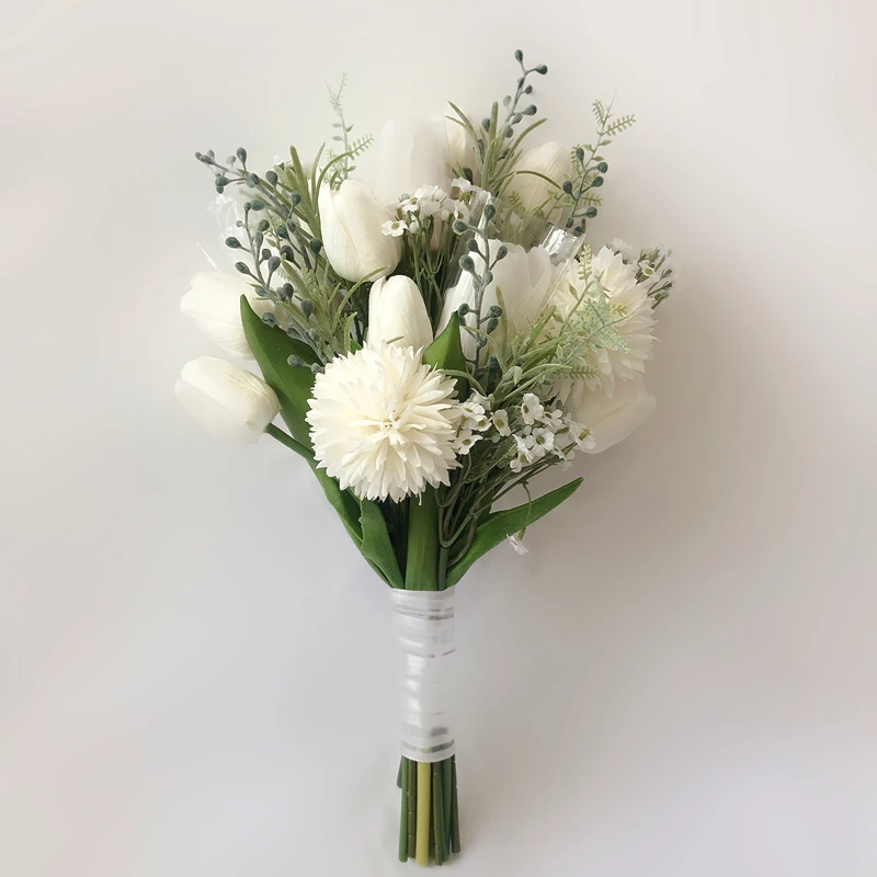 

Bridal Boutique Small Hand Hold Bunch For Bridesmaid and Flower Baby Girl White Tulip Wedding Bouquet Ramos De Flores