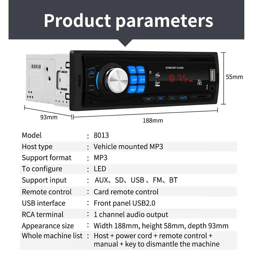Автомагнитола 1DIN 12 В FM радио Bluetooth V5.0 стерео плеер дистанционное управление SD USB AUX