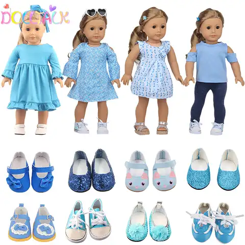 Модная Одежда для куклы, 18 дюймов, синий модный костюм для кукол 43 см, игрушки для новорожденных, аксессуары, Одежда для кукол