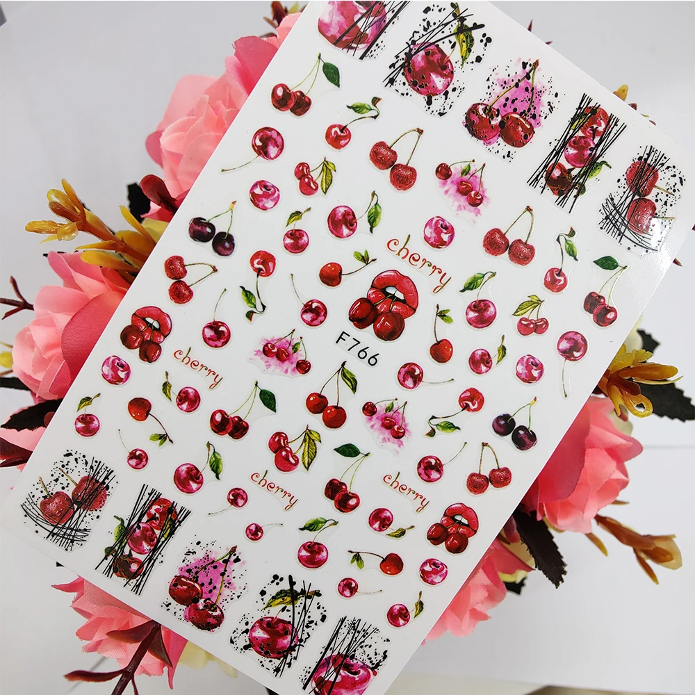 

3D Nail Sticker Art Sweet Fruits Watercolor Cherry Sliders for Nails Decoraciones Foil Self Adhesive Design Manicure Accessories