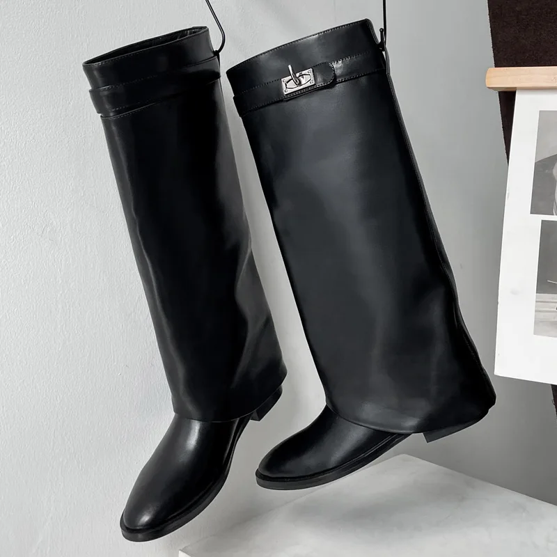 

New Arrival Long Black Boots Shark Lock Women Warm Winter Knee-high Boot Fashion Western Riding Boot Women Fashion Autumn Shoes
