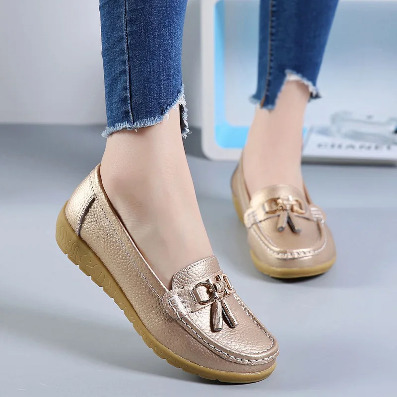 

Women's shoes Spring new middle-aged and elderly mother shoes real cowhide flat beef tendon bottom nurse shoes peas shoes