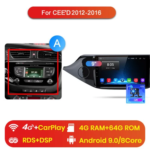 Junsun V1 2G+ 32G Android 9,0 DSP автомобильный Радио Мультимедиа Видео плеер навигация gps для KIA Cee 'd CEED JD 2012- 2 din без dvd - Цвет: 4G (4GB 64GB) A