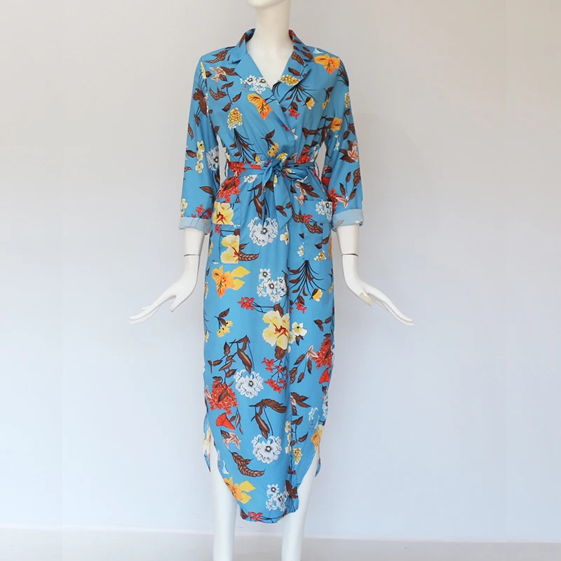 

RUINUYA 2021 Summer Long Dress Women Casual Striped Print Shirt Dress Lady Sexy V-Neck Elegant Beach Party Dress With Pockets