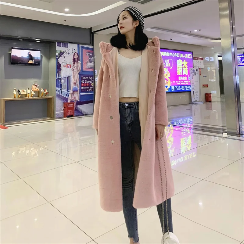 2021 Autumn And Winter Thick Coat Women's Fashion Ins Korean Mink Faux Fur Coat Lamb Wool Long Coat Ladies Parkas Pink Yellow
