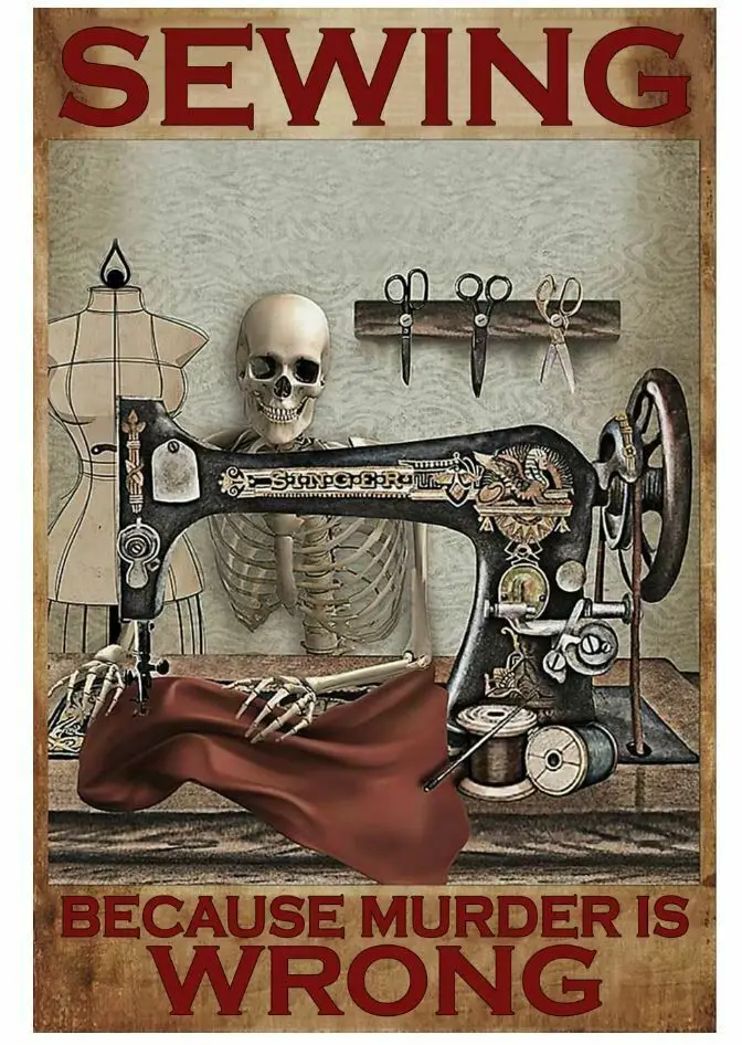 

Scary Skeleton Sewing Poster Metal Poster Tin Sign Plaque Iron Plate Bar Club Man Cave Home Wall Art