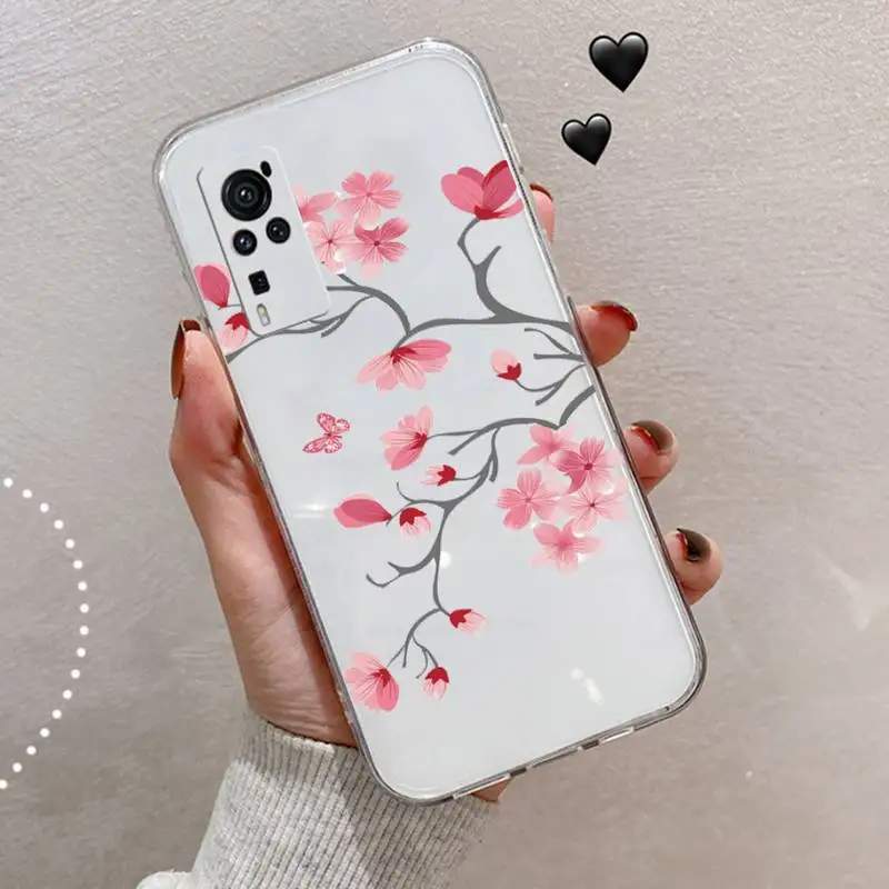 

Cherry Blossom Tree Phone Case Transparent for vivo v y iqoo 3 15 17 19 5 70 51 52 30 20 s se protective shell capa