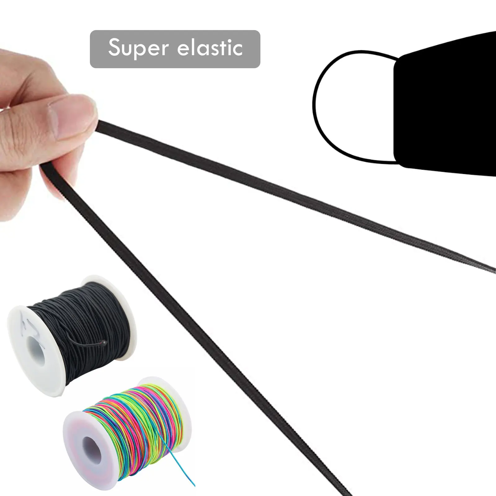 

1mm Round Colorful Elastic Bands Mask Elastic Rope Oil Core Belt Rope Handmade DIY Protective Clothing Accessories Rubber Band
