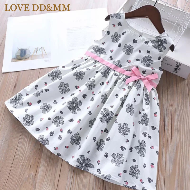 Платья для девочек с надписью LOVE DD& MM коллекция года, Новая Осенняя детская одежда милое платье-майка без рукавов с кукольным воротником и цветочным принтом для девочек