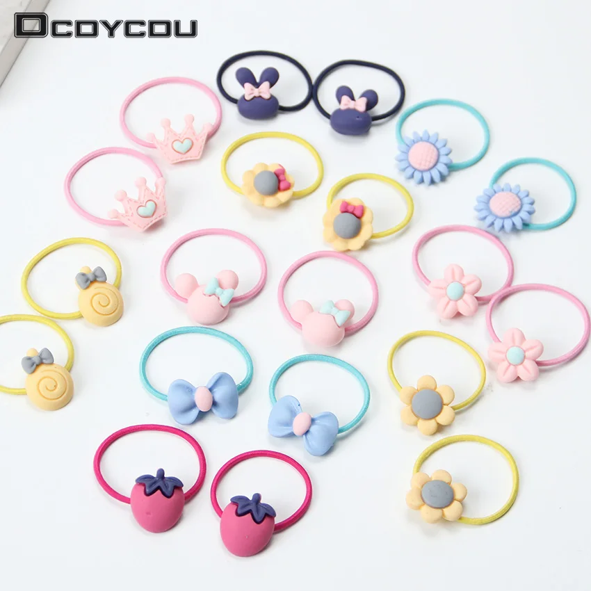 

20PCS New Fashion Frosted Elastic Rubber Hair Bands Girls Floral Ponytail Holders Headband Cartoon Mixing Elastic Hair Rings
