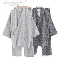 samurai man japanese yukata traditional kimono suit pajamas print v neck loose style sleepwear pyjamas haori trousers nightgown