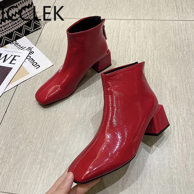 Женские ботинки на молнии с квадратным носком осенне-зимние короткие ботильоны