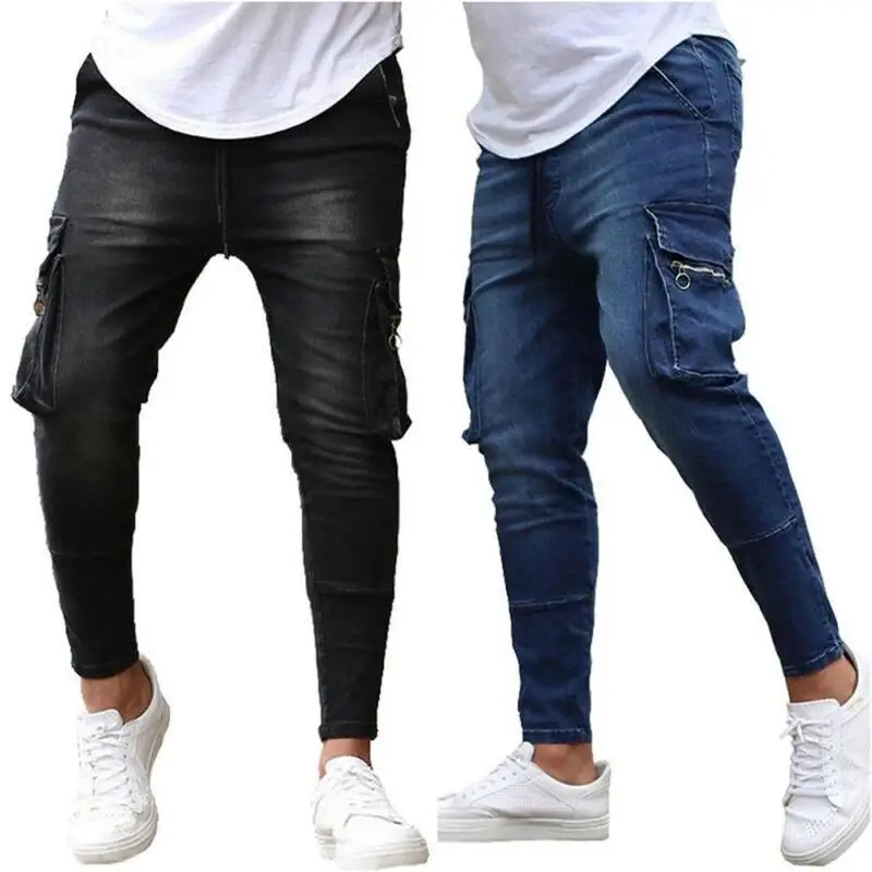 

Jeans for Men Ripped Skinny Jeans Denim Sweatpants Joggers Jogging Cargo Pants Long Trousers Slim Zip Pocket Biker Stretch