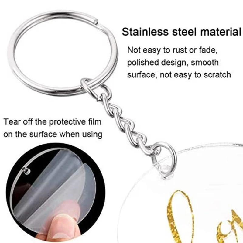 

1 Set Acrylic Keychain Blanks with Key Rings Jump Rings Clear Discs Circles Set LX9E