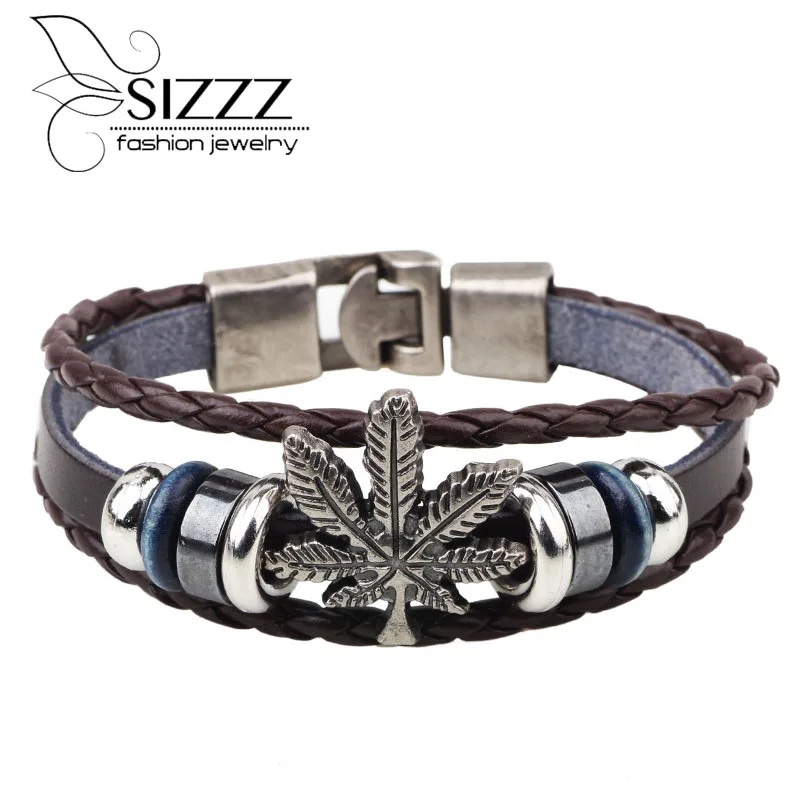 Мужской винтажный браслет из натуральной кожи в стиле панк с посеребренными