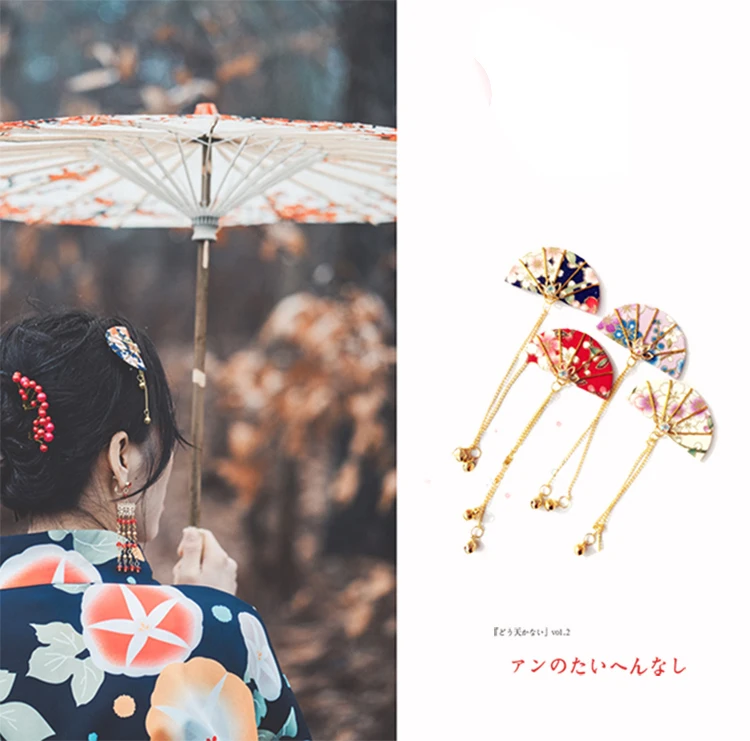 

2022 japanese hefeng cherry blossom hairpin fan cherry blossom side clip hairpin sakura tassels hair accessories hanfu hairpins