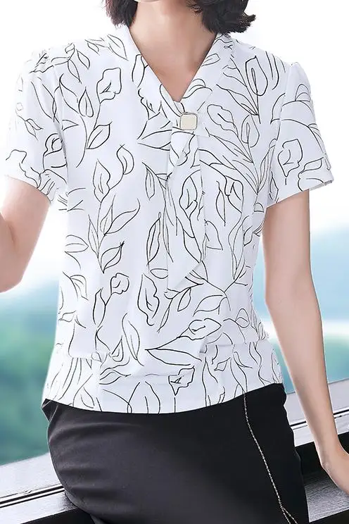 

COIGARSAM 4XL Plus Size Short Sleeve blouse women New Summer Chiffon blusas womens tops and blouses White 6526