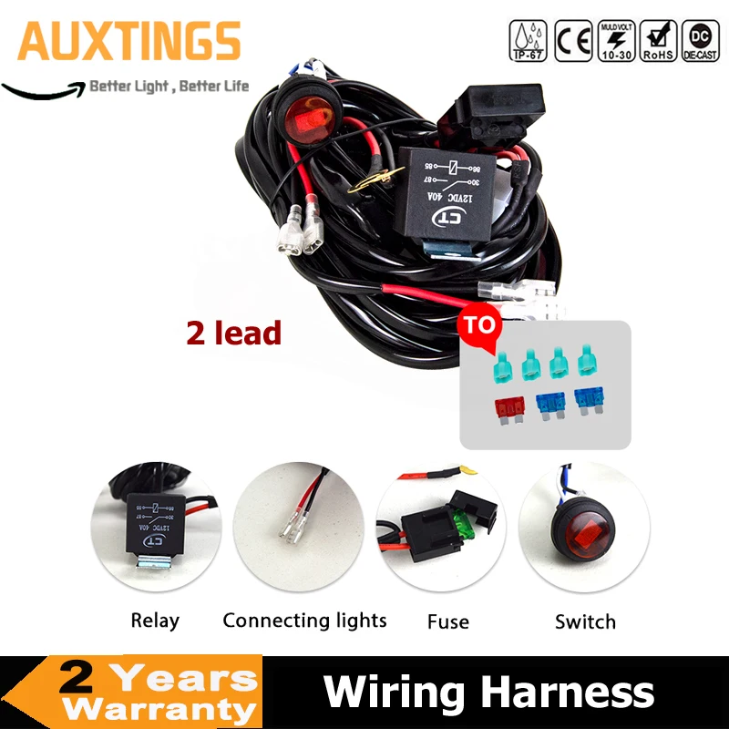 

Wiring Harness Kit Switch Relay Fuse 2 Leads 10ft Wires Cable 12V 40A for Led Work Light Bar Boat ATV Truck