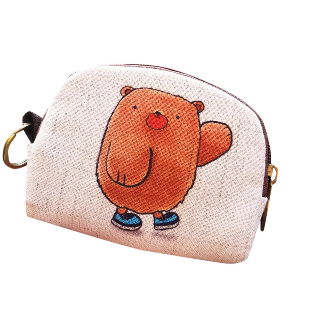 Aelicy/милый короткий кошелек для женщин, винтажный холщовый Кошелек для монет, держатель для карт, клатч для девочек, детские кошельки с рисунком кота/лисы/совы - Цвет: F