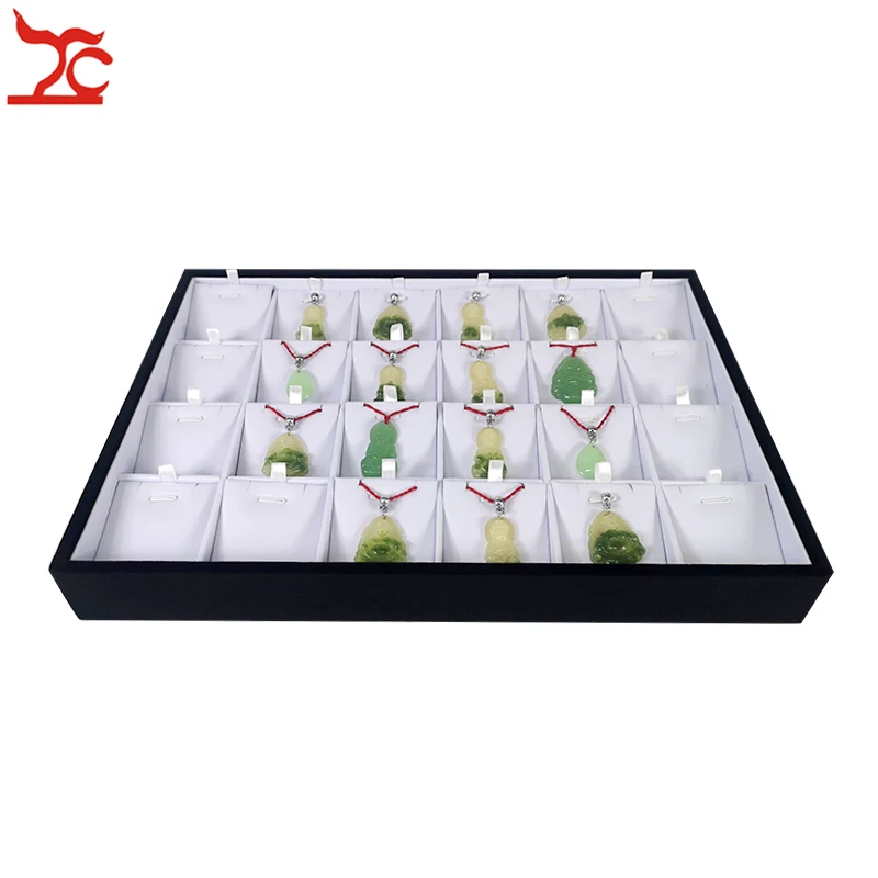

White PU Black Velvet Necklace Jewelry Display Tray 24 Grids Pendant Earring Organizer Case Bangle Storage Ring Showcase Tray