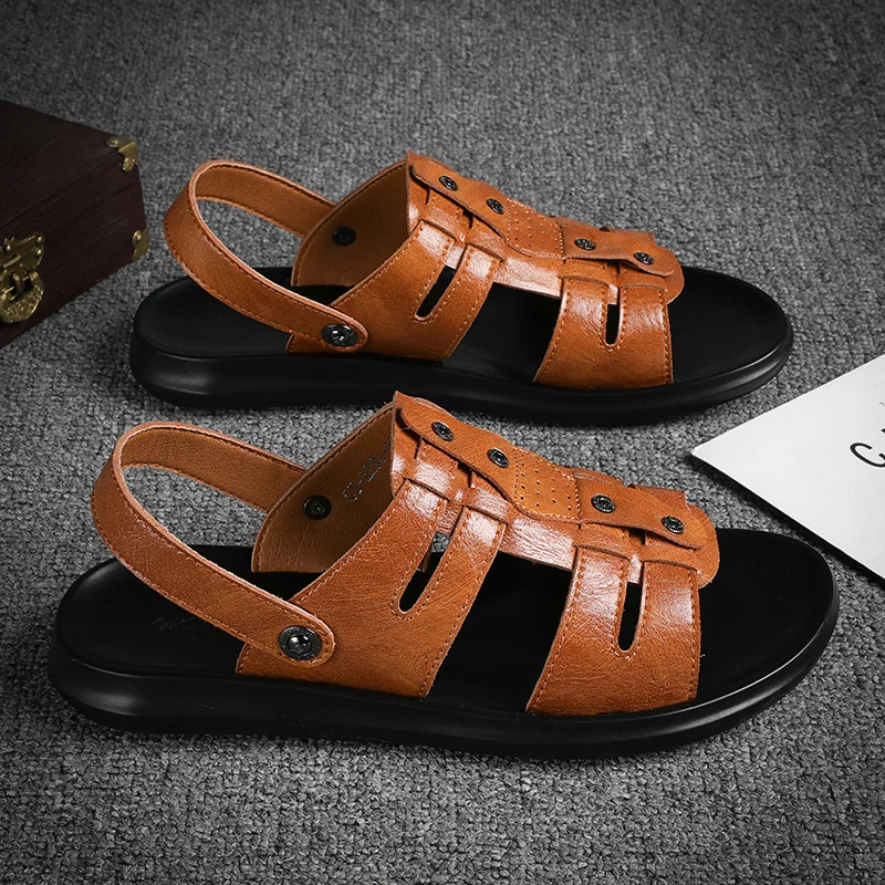 

Mens Roman Sandals Sandals Men Sandal Shoes Mens Slip On Leather Sandles Summer Sandale Homme Luxury Walking Outdoor Genuine