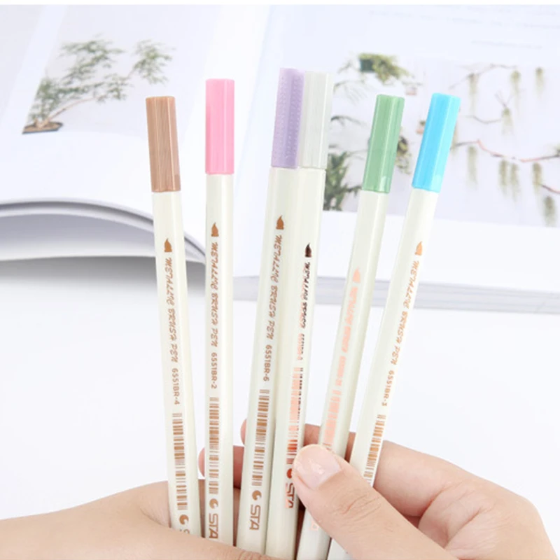 10 шт./упак. мягкая кисть Head STA металлические цветные чернила Водяная ручка для