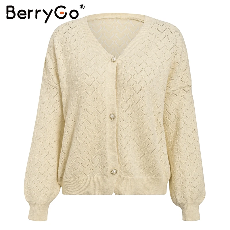 BerryGo Повседневный вязанный кардиган на пуговицах с v-образным вырезом Женские