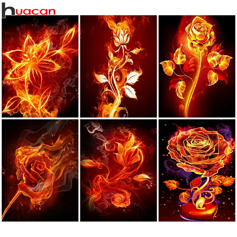 Huacan полноформатная/круглая алмазная живопись роза Алмазная мозаика фантазия