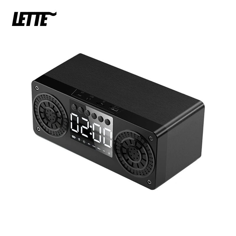 

Bluetooth Wooden Speaker Alarm Clock AUX Input TF Card USB Stick Playback Wireless Subwoofer Portable Bass Column