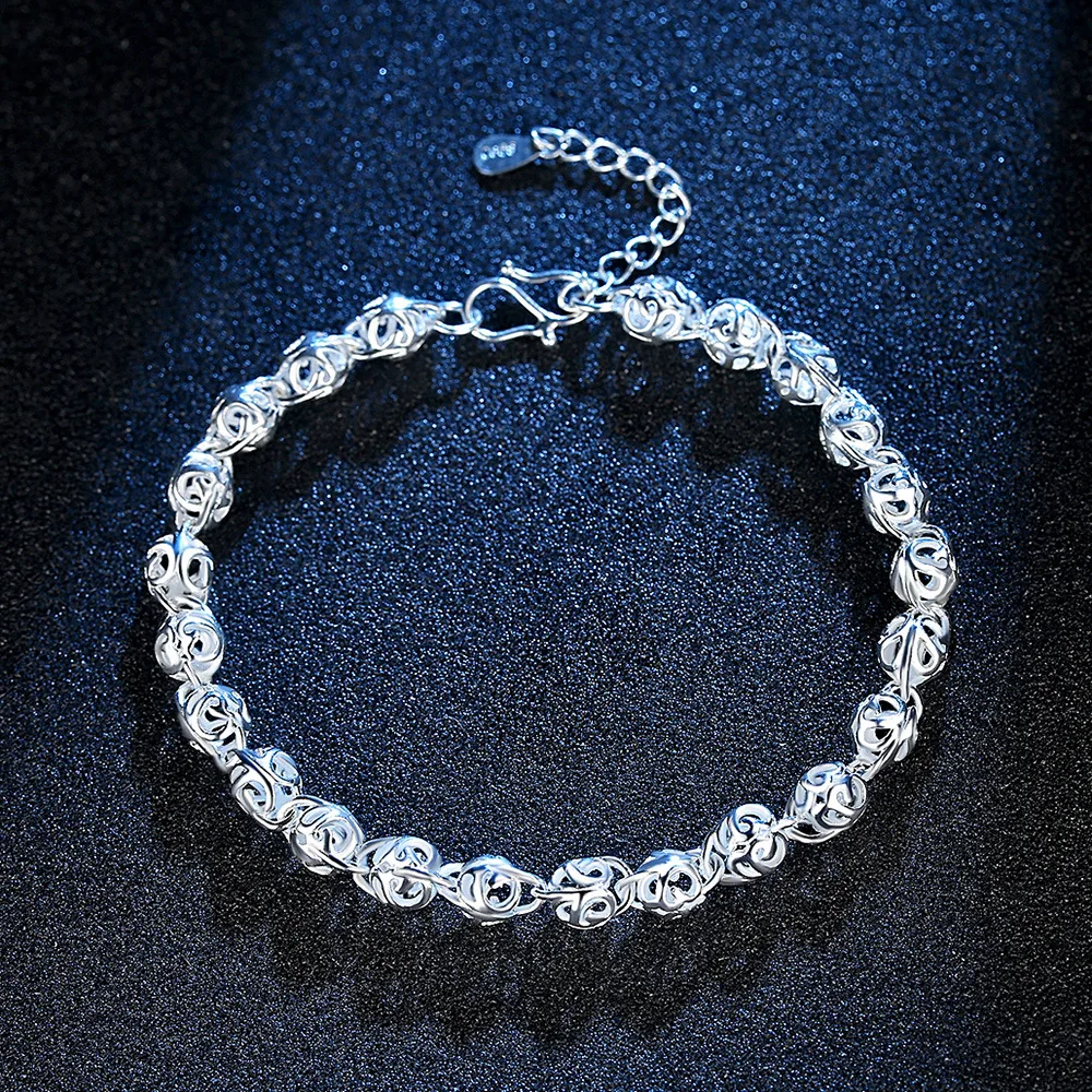 

Fanqieliu S925 Stamp New Woman's Bracelet Extend Chain Link Hollow Beads Bangles Luxury Jewelry For Girl Gift Trendy FQL20316