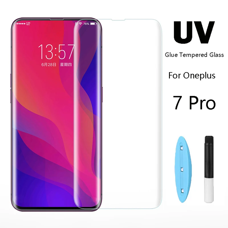 УФ Полный Клей закаленное стекло для OnePlus 7 Pro протектор экрана изогнутое OnePlus7