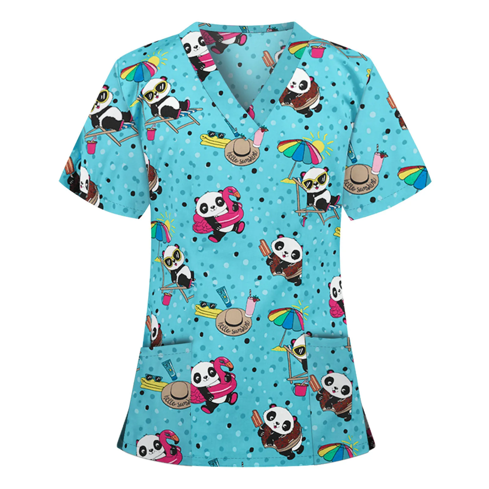 

Pet Club Work uniforms Spa Uniforms Lab Beauty Salon Workwear Cute Panda Print Scrubs Tops Women scrubs costume wholesale A20