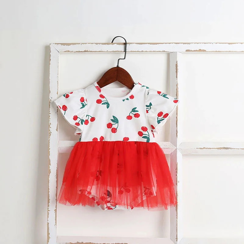 

Children's 2022 baby children's summer clothes cherry printed Harbin clothes baby girl's new net sand cotton triangle climbing c