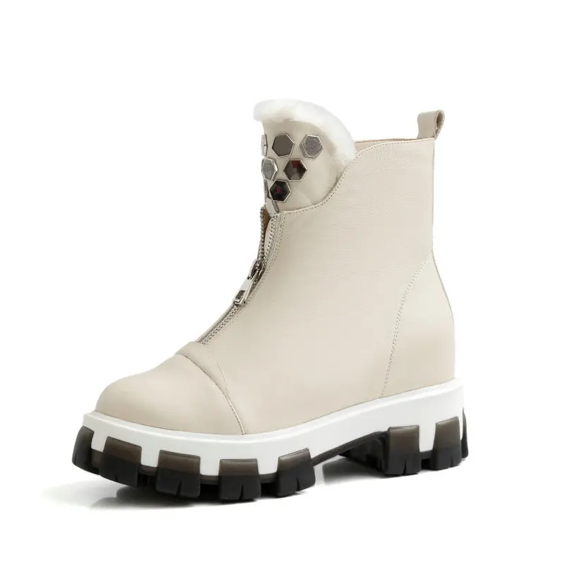 Женская обувь из натуральной воловьей кожи на плоской подошве теплая шерстяная