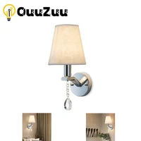 ouuzuu e27 cloth hotel bedside wall lamp silver pattern electroplated iron wall light base crystal pendant home decoration lamp
