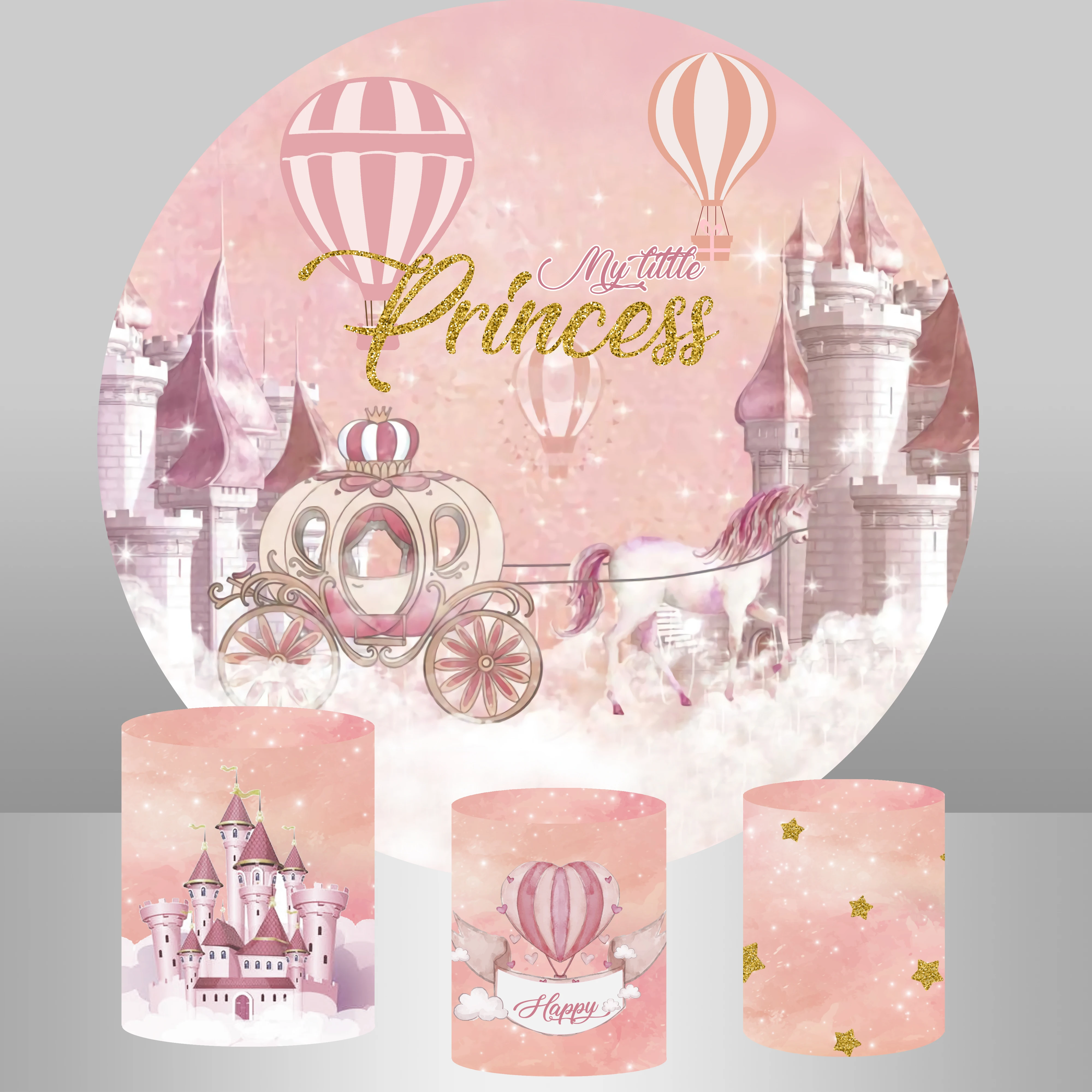 Carriage Pink Castle Newborn Baby Shower Circle Background Photo Studio Candy Table Cover