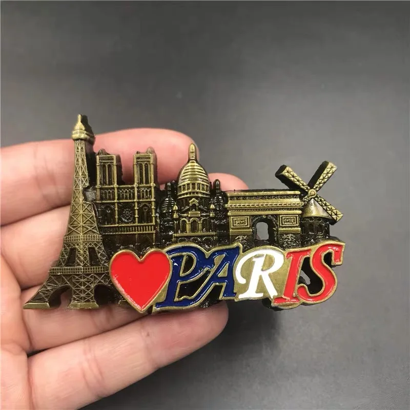 French panorama 4 Магнит на холодильник сувенирное украшение Франция строительство США Нью-Йорк Металлическая магнитная наклейка на холодильник подарок на день рождения - Цвет: French panorama 4